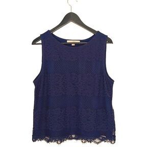 Loft Lace Overlay sleeveless top blouse round neck Black Large‎ Petite